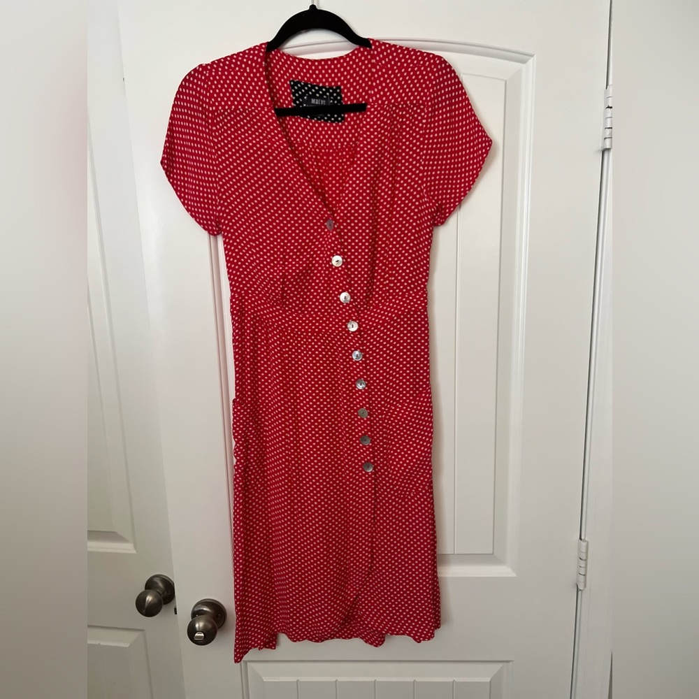 Maeve Red and Polka Dot Dress. Size 6